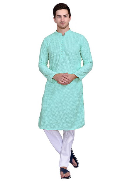 Pista Green Colour Outluk Vol 65 Wedding Wear Georgette Lucknowi Work Kurta Pajama Mens Collection 65010